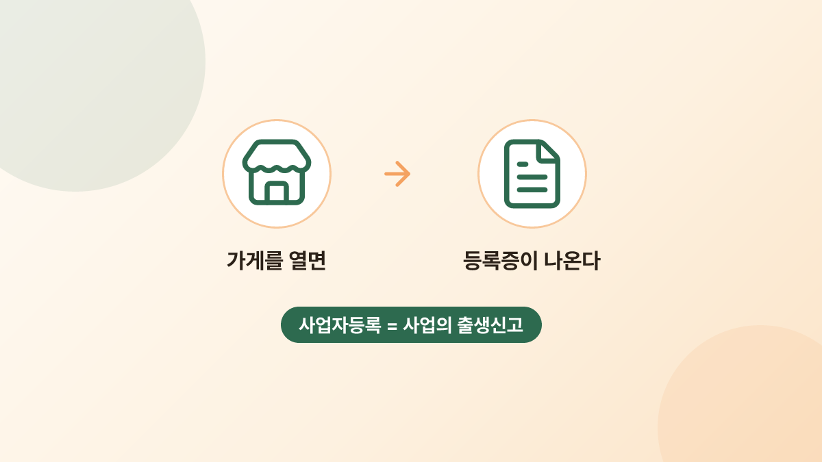 사업자등록의 개념을 사업의 출생신고에 비유한 단순 일러스트